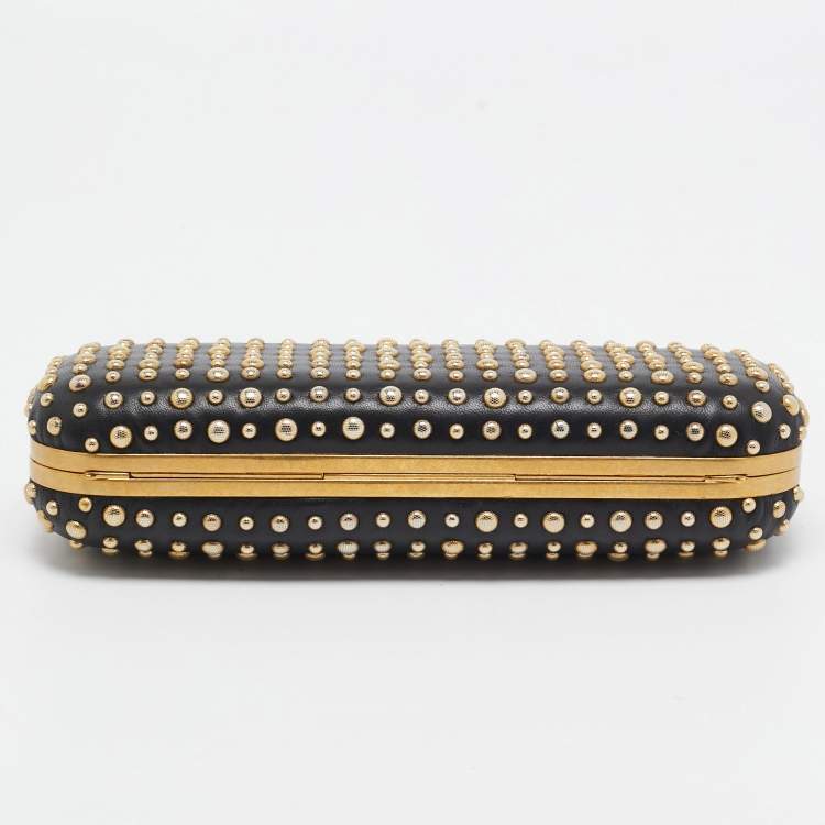 Pre Owned Alexander McQueen Black Studded Leather Skull Knuckle Box Clutch