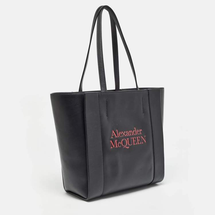 Pre Owned Alexander McQueen Black/Red Leather Signature Tote