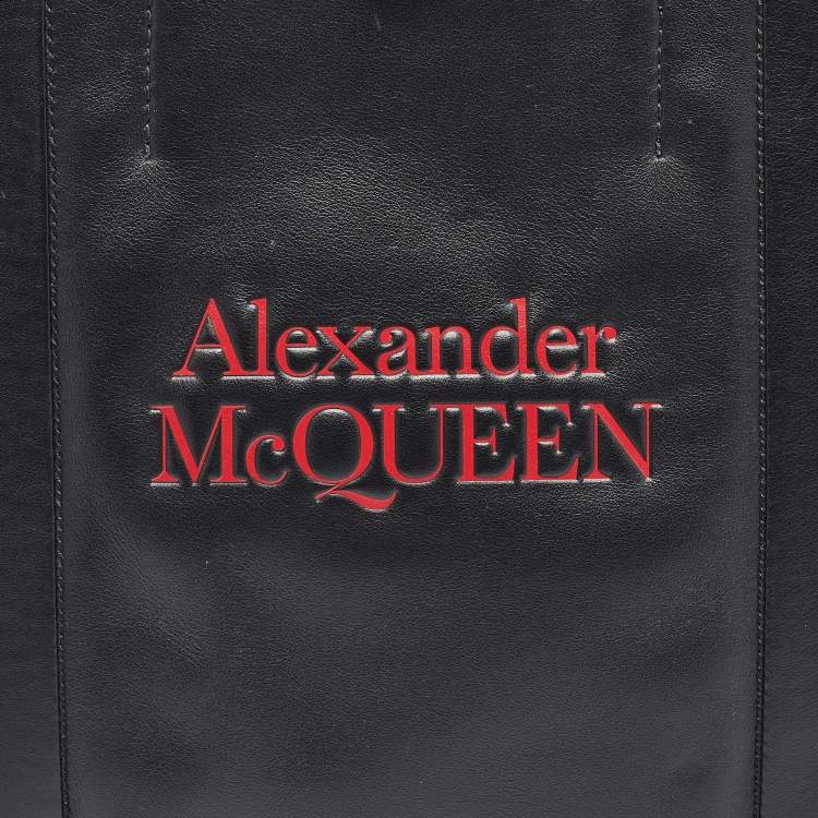 Pre Owned Alexander McQueen Black/Red Leather Signature Tote