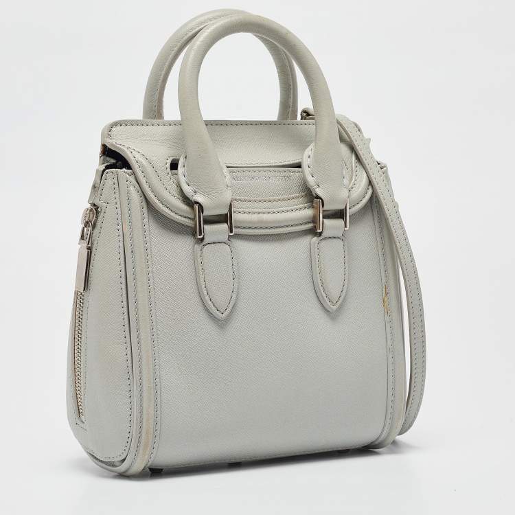 Pre Owned Alexander McQueen Light Blue Leather Mini Heroine Shoulder Bag