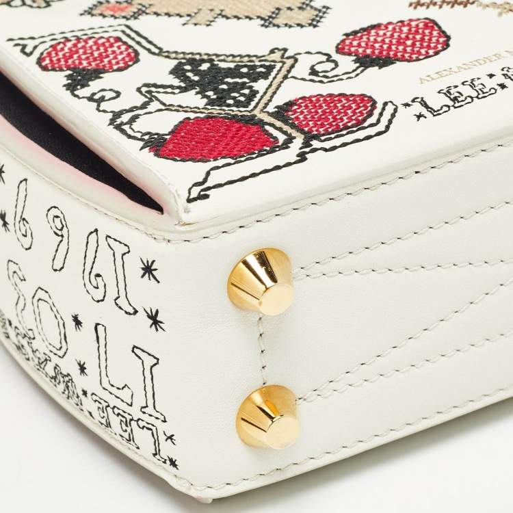 Pre Owned Alexander McQueen White/Multicolor Embroidered Leather Box 16 Shoulder Bag