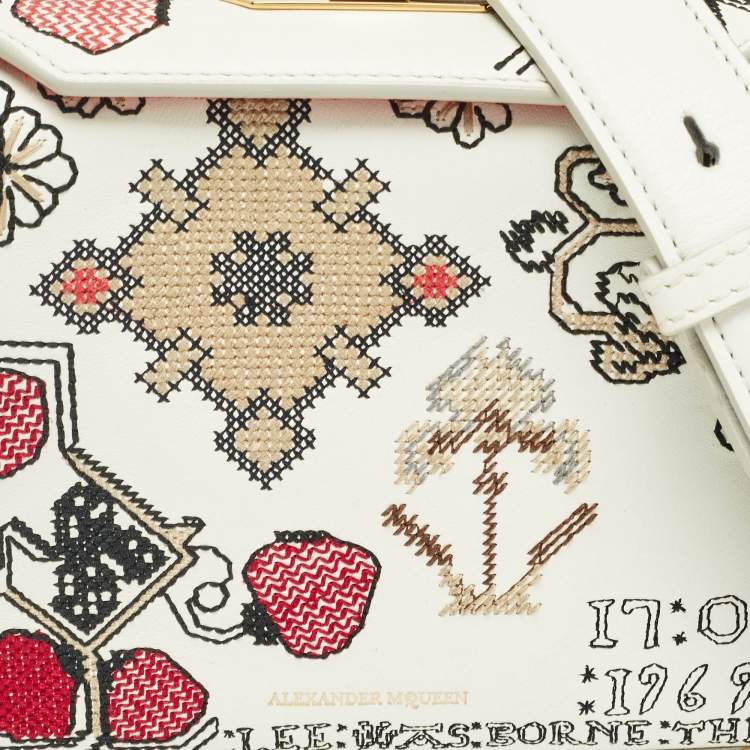 Pre Owned Alexander McQueen White/Multicolor Embroidered Leather Box 16 Shoulder Bag