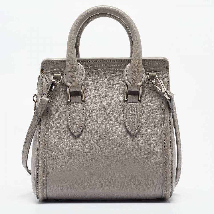 Pre Owned Alexander McQueen Grey Leather Mini Heroine Shoulder Bag