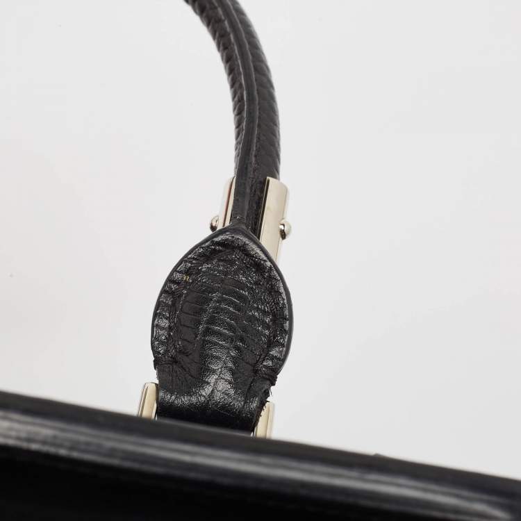 Pre Owned Alexander McQueen Black/Pink Leather and Croc Embossed Detail Small Heroine Top Handle Bag