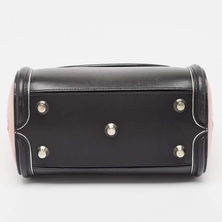 Pre Owned Alexander McQueen Black/Pink Leather and Croc Embossed Detail Small Heroine Top Handle Bag