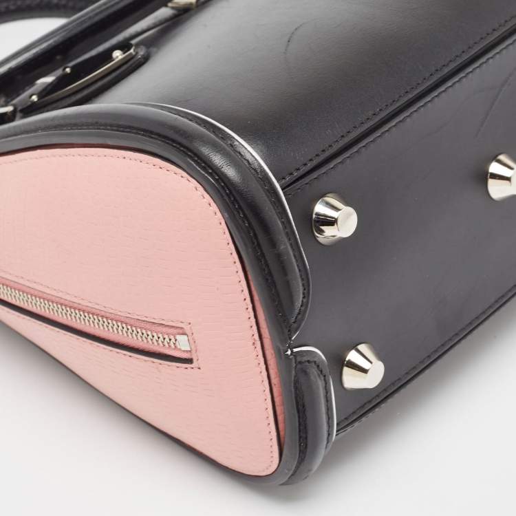 Pre Owned Alexander McQueen Black/Pink Leather and Croc Embossed Detail Small Heroine Top Handle Bag