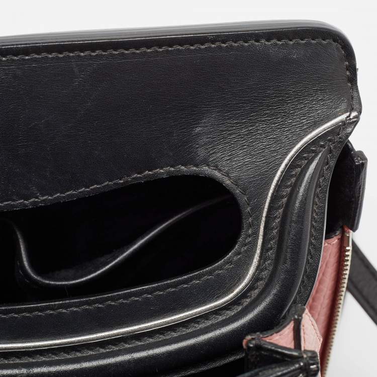 Pre Owned Alexander McQueen Black/Pink Leather and Croc Embossed Detail Small Heroine Top Handle Bag