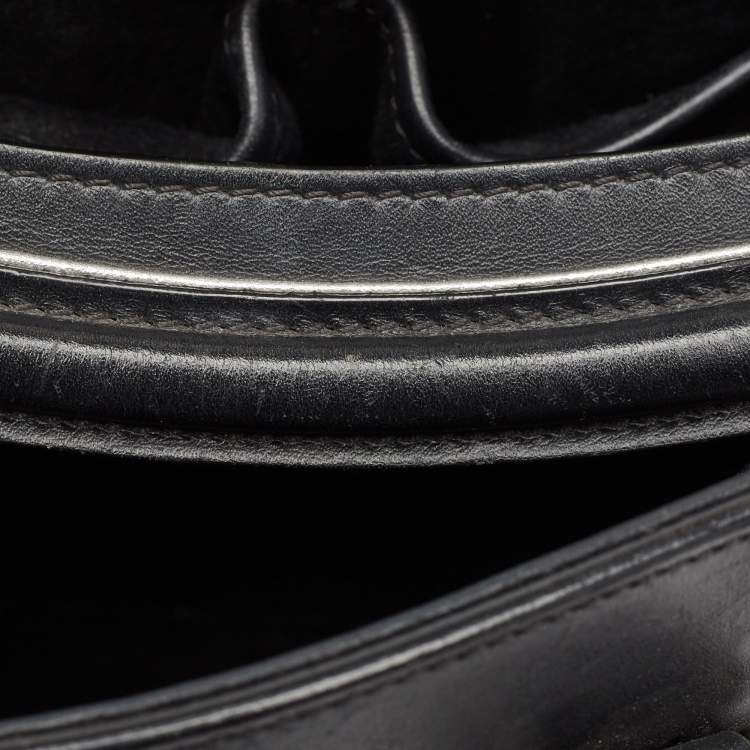 Pre Owned Alexander McQueen Black/Pink Leather and Croc Embossed Detail Small Heroine Top Handle Bag