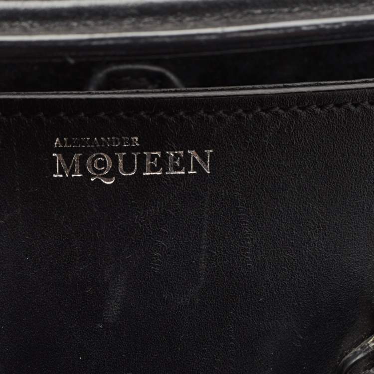 Pre Owned Alexander McQueen Black/Pink Leather and Croc Embossed Detail Small Heroine Top Handle Bag