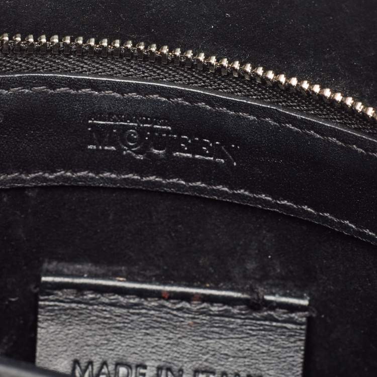 Pre Owned Alexander McQueen Black/Pink Leather and Croc Embossed Detail Small Heroine Top Handle Bag