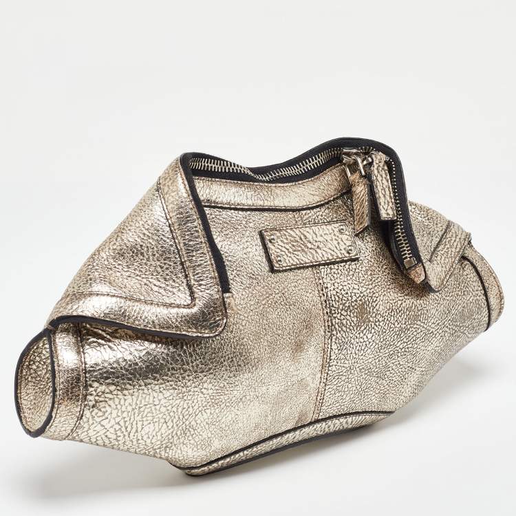 Pre Owned Alexander McQueen Gold Leather De Manta Clutch