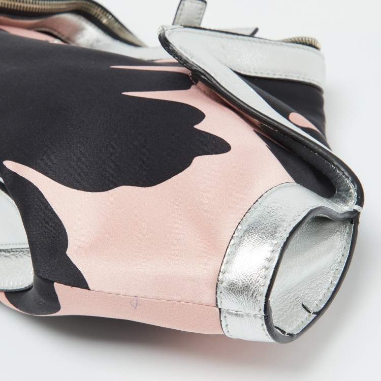مملوكة مسبقًا Alexander McQueen Black/Pink Satin and Leather Medium Floral De Manta Clutch