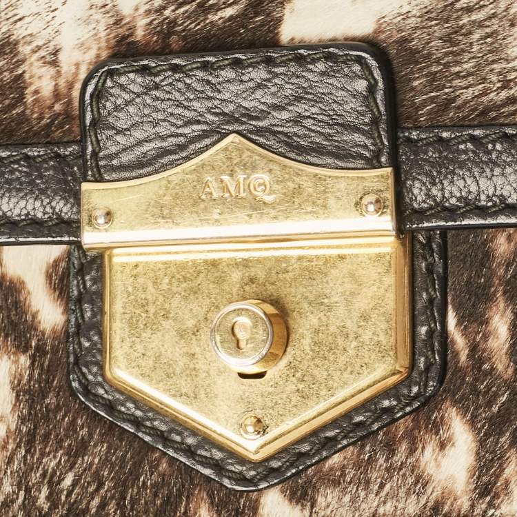 Pre Owned Alexander McQueen Black Calfhair and Leather Wicca Crossbody Bag
