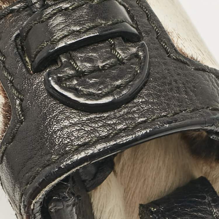 Pre Owned Alexander McQueen Black Calfhair and Leather Wicca Crossbody Bag