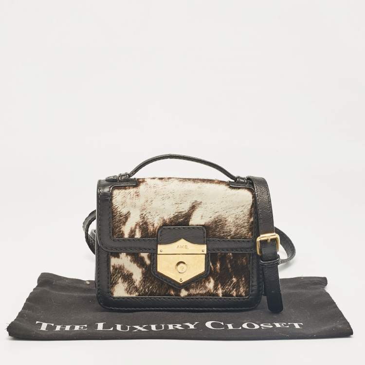 Pre Owned Alexander McQueen Black Calfhair and Leather Wicca Crossbody Bag