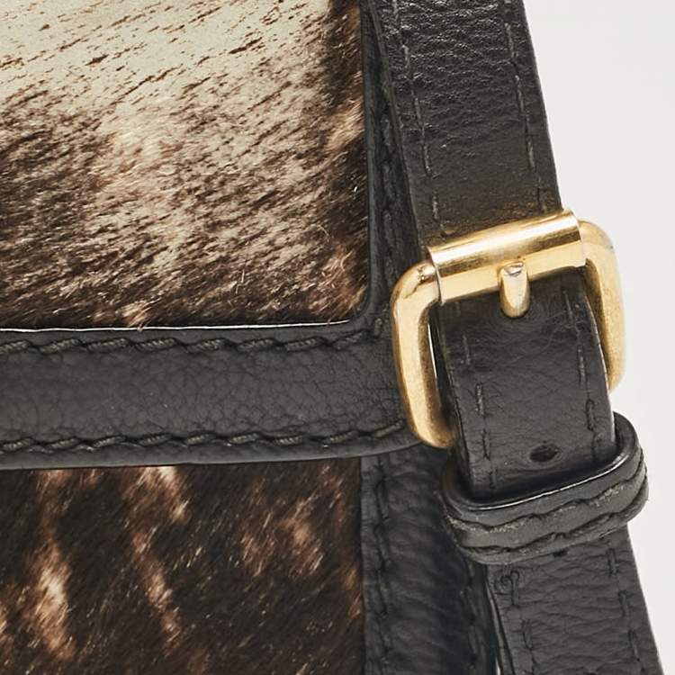 Pre Owned Alexander McQueen Black Calfhair and Leather Wicca Crossbody Bag