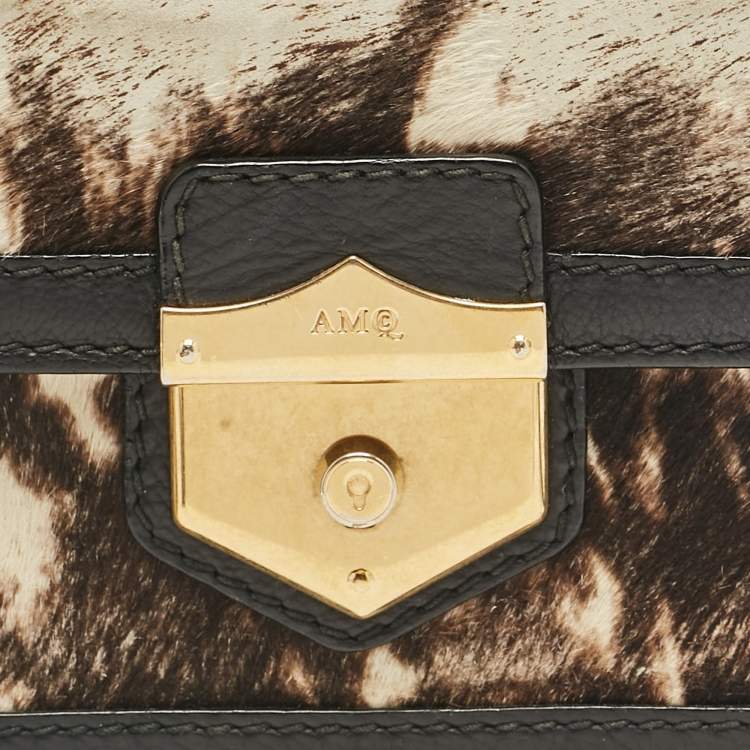 Pre Owned Alexander McQueen Black Calfhair and Leather Wicca Crossbody Bag