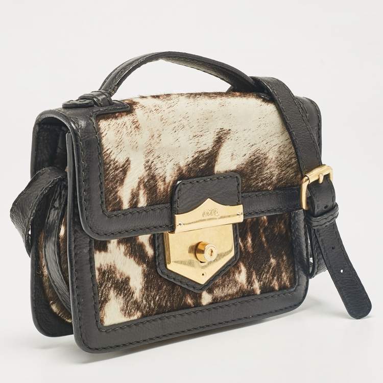 Pre Owned Alexander McQueen Black Calfhair and Leather Wicca Crossbody Bag
