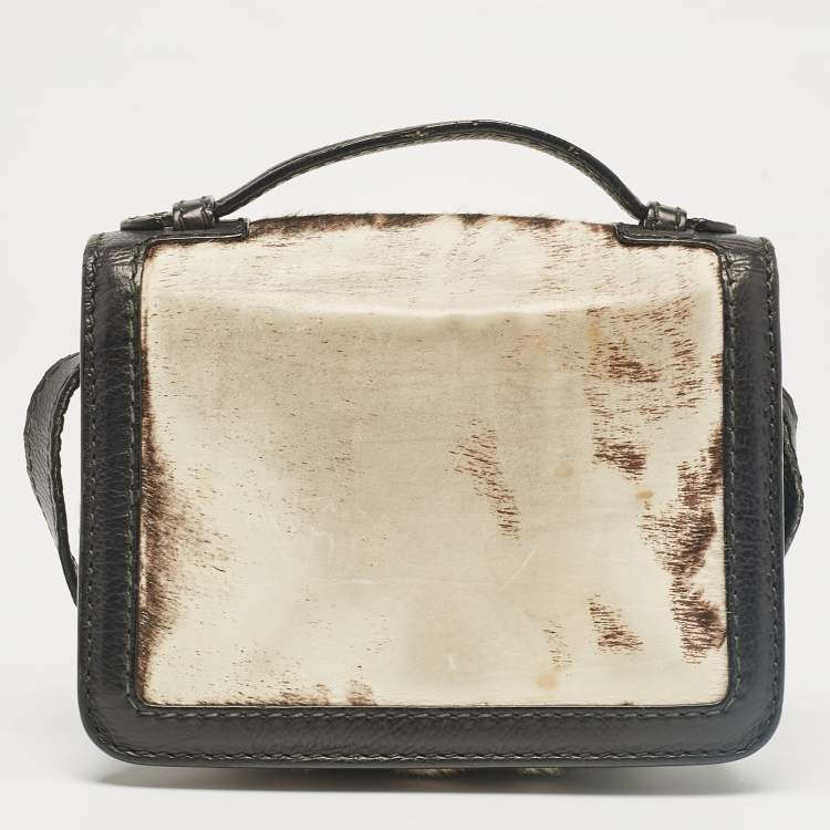 Pre Owned Alexander McQueen Black Calfhair and Leather Wicca Crossbody Bag