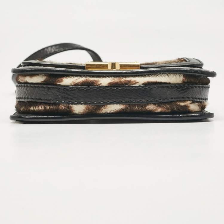 Pre Owned Alexander McQueen Black Calfhair and Leather Wicca Crossbody Bag
