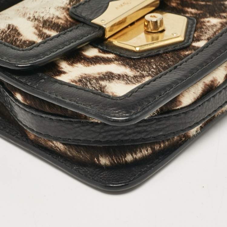 Pre Owned Alexander McQueen Black Calfhair and Leather Wicca Crossbody Bag