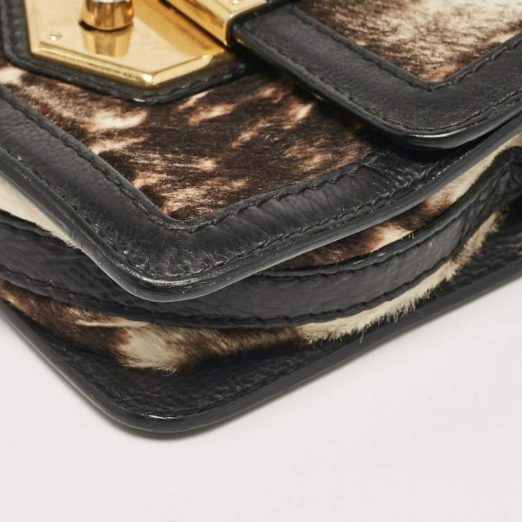 Pre Owned Alexander McQueen Black Calfhair and Leather Wicca Crossbody Bag