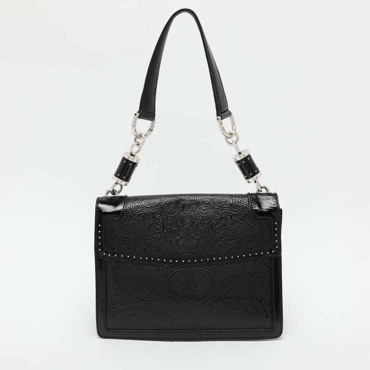 Pre Owned Alexander McQueen Black Embossed Patent Leather Top Handle Bag