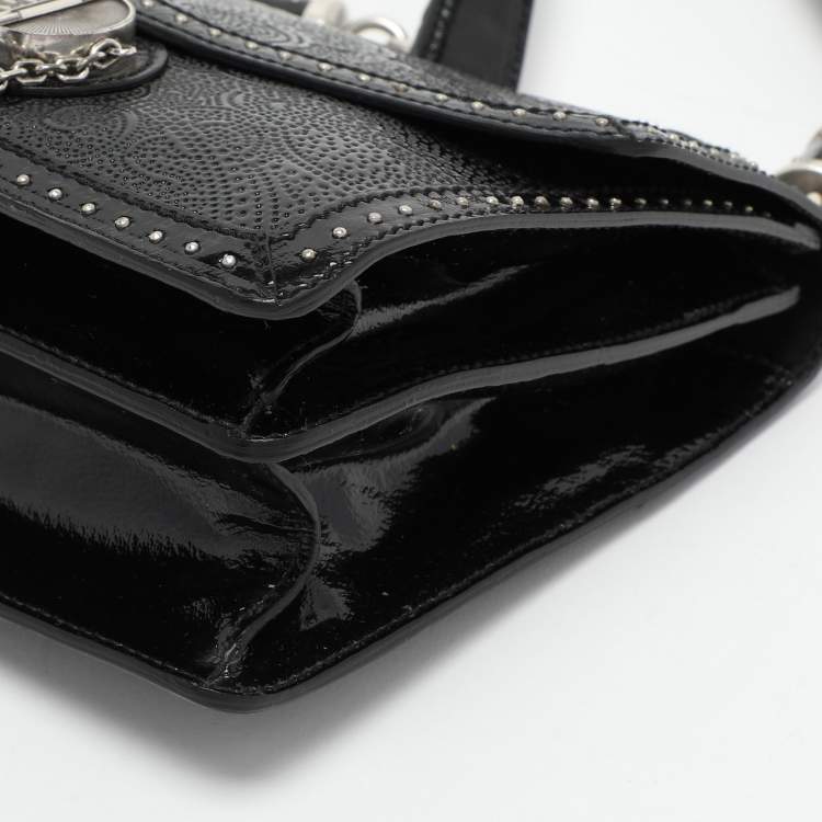 Pre Owned Alexander McQueen Black Embossed Patent Leather Top Handle Bag