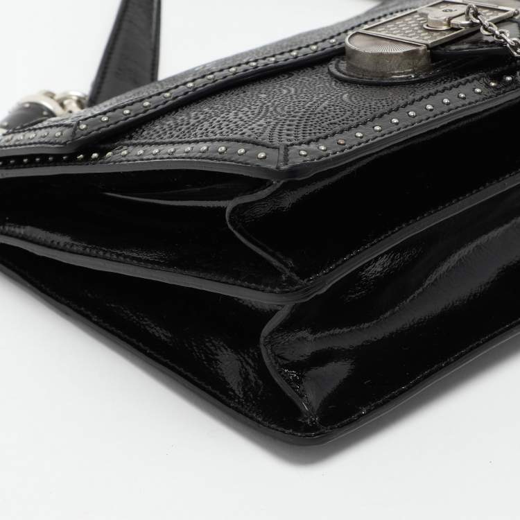 Pre Owned Alexander McQueen Black Embossed Patent Leather Top Handle Bag