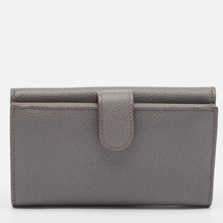 Pre Owned Alexander McQueen Grey Leather Skull Crystals French Wallet