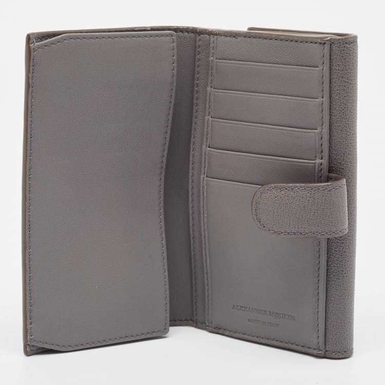 Pre Owned Alexander McQueen Grey Leather Skull Crystals French Wallet