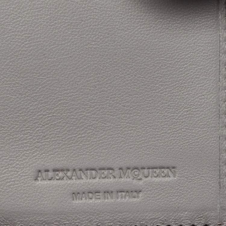 Pre Owned Alexander McQueen Grey Leather Skull Crystals French Wallet