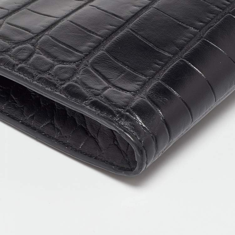 Pre Owned Alexander McQueen Black Croc Embossed Leather Skull Knuckle Clutch