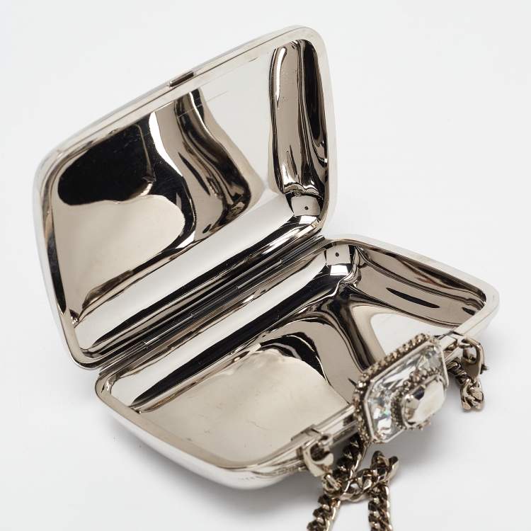 Pre Owned Alexander McQueen Silver Mini Crystals Metal Chain Clutch
