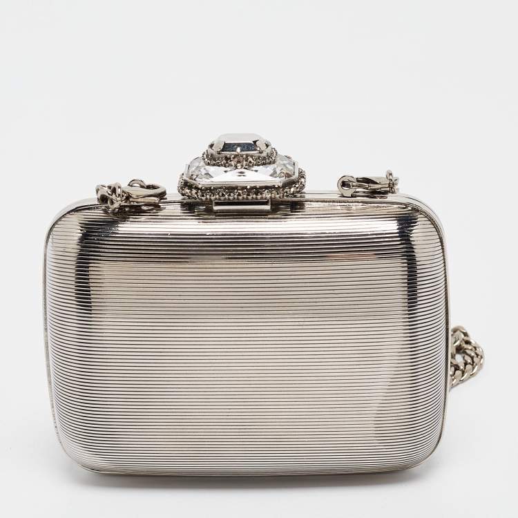 Pre Owned Alexander McQueen Silver Mini Crystals Metal Chain Clutch