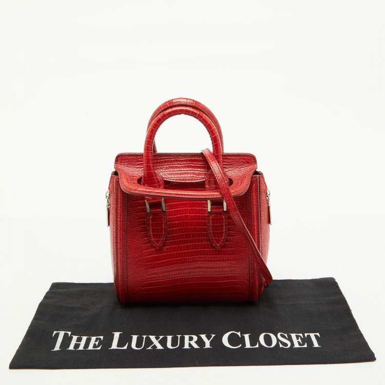 Pre Owned Alexander McQueen Red Lizard Heroine Satchel