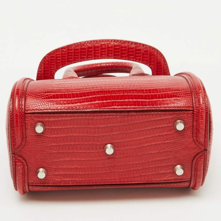 Pre Owned Alexander McQueen Red Lizard Heroine Satchel