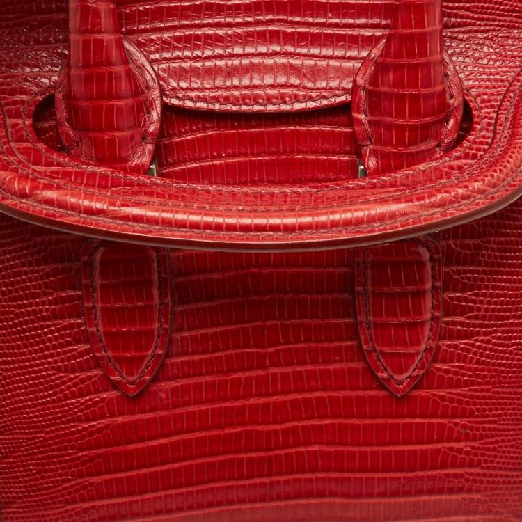 Pre Owned Alexander McQueen Red Lizard Heroine Satchel