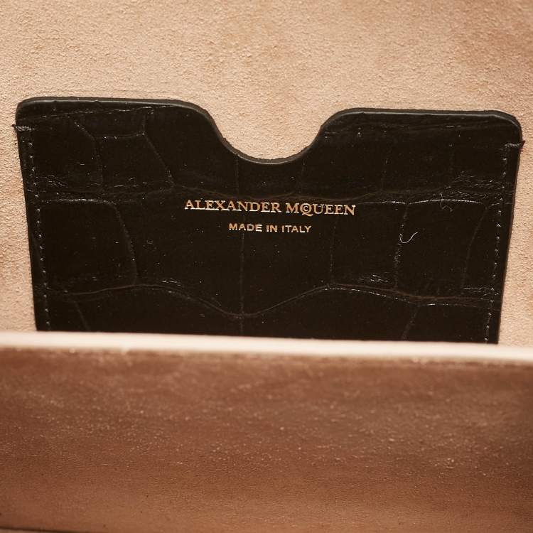 Pre Owned Alexander McQueen Black Croc Embossed Leather Box Shoulder Bag