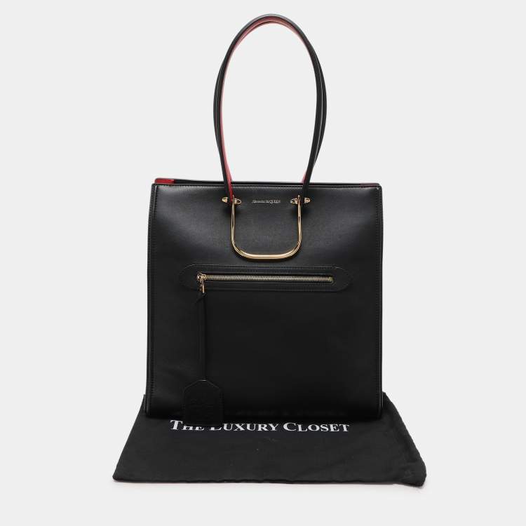 Pre Owned Alexander McQueen Black Leather The Tall Story Tote