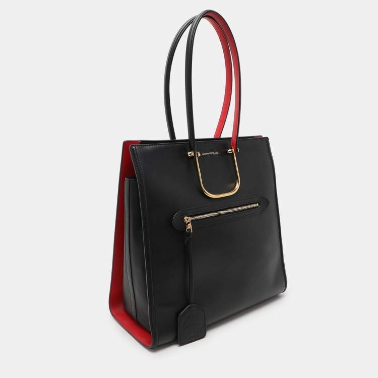 Pre Owned Alexander McQueen Black Leather The Tall Story Tote