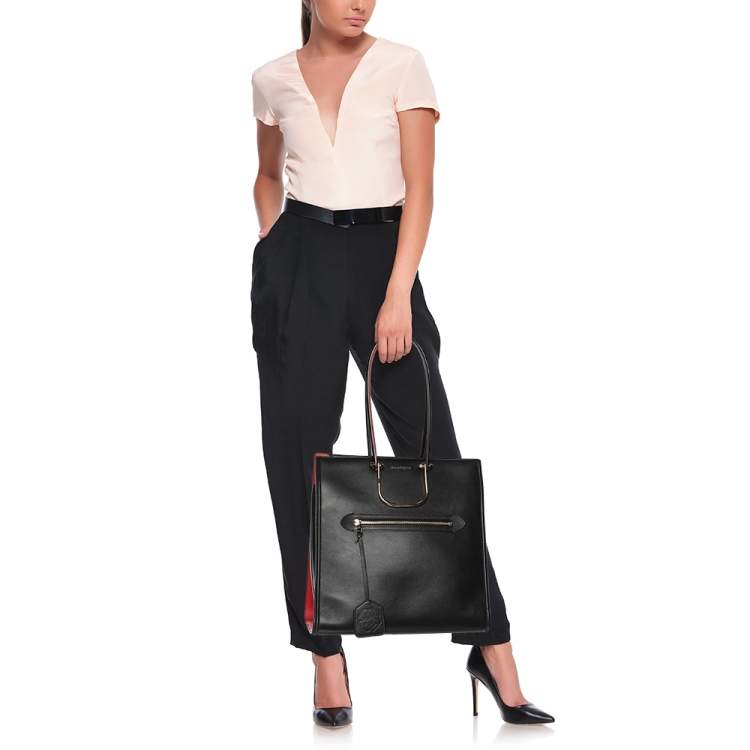 Pre Owned Alexander McQueen Black Leather The Tall Story Tote