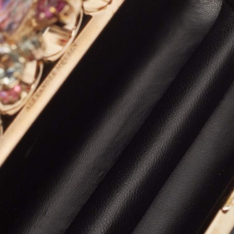Pre Owned Alexander McQueen Black Leather Crystals Embellished Knuckle Box Clutch