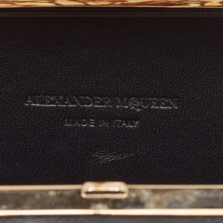Pre Owned Alexander McQueen Black Leather Crystals Embellished Knuckle Box Clutch