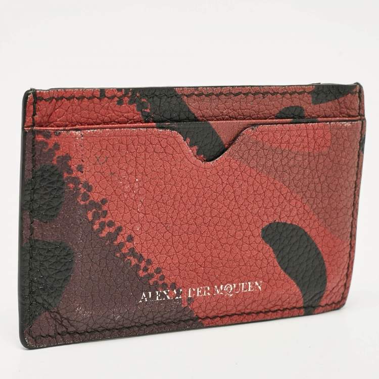 Pre Owned Alexander McQueen Red Camo Leather Dancing Skeleton Card Holder