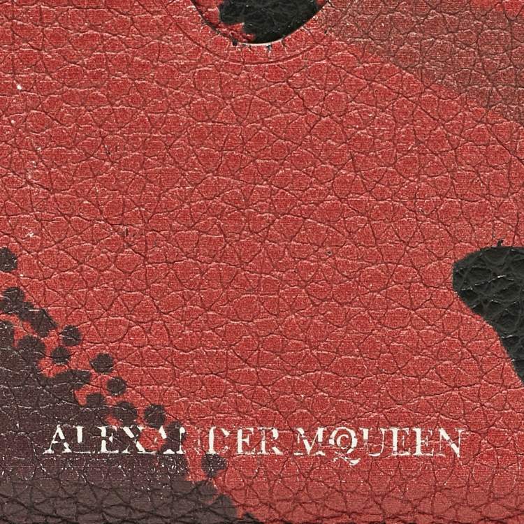 Pre Owned Alexander McQueen Red Camo Leather Dancing Skeleton Card Holder