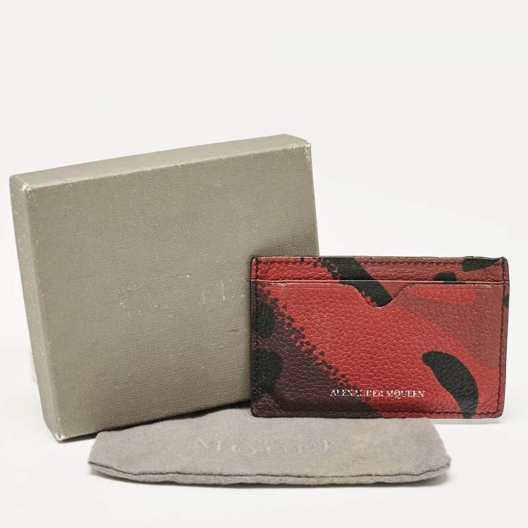 Pre Owned Alexander McQueen Red Camo Leather Dancing Skeleton Card Holder