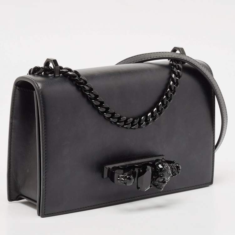 Pre Owned Alexander McQueen Black Leather Jewelled Flap Shoulder Bag