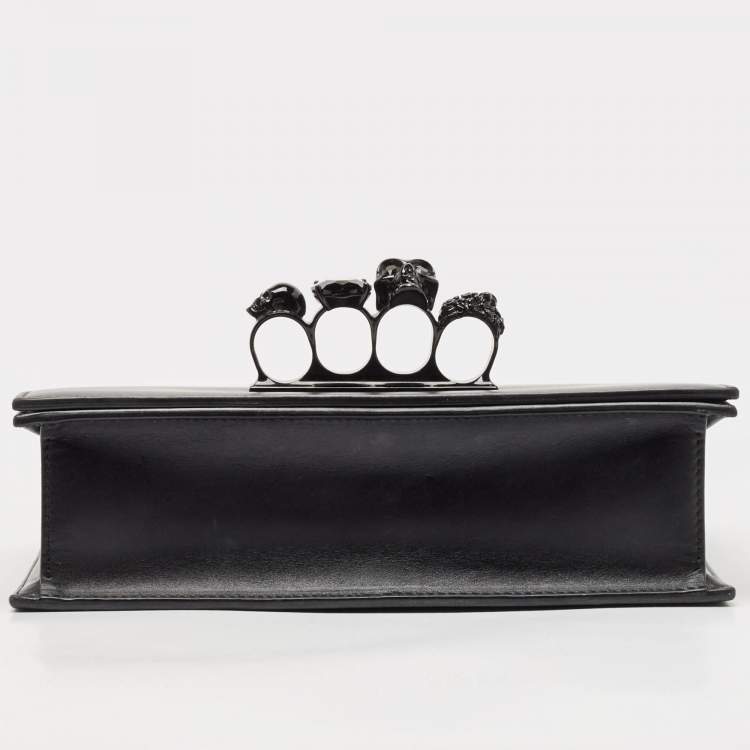 Pre Owned Alexander McQueen Black Leather Jewelled Flap Shoulder Bag
