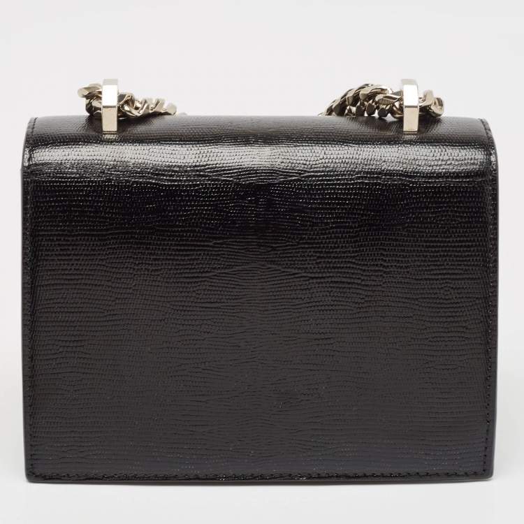 Pre Owned Alexander McQueen Black Lizard Embossed Leather Knuckle Flap Shoulder Bag
